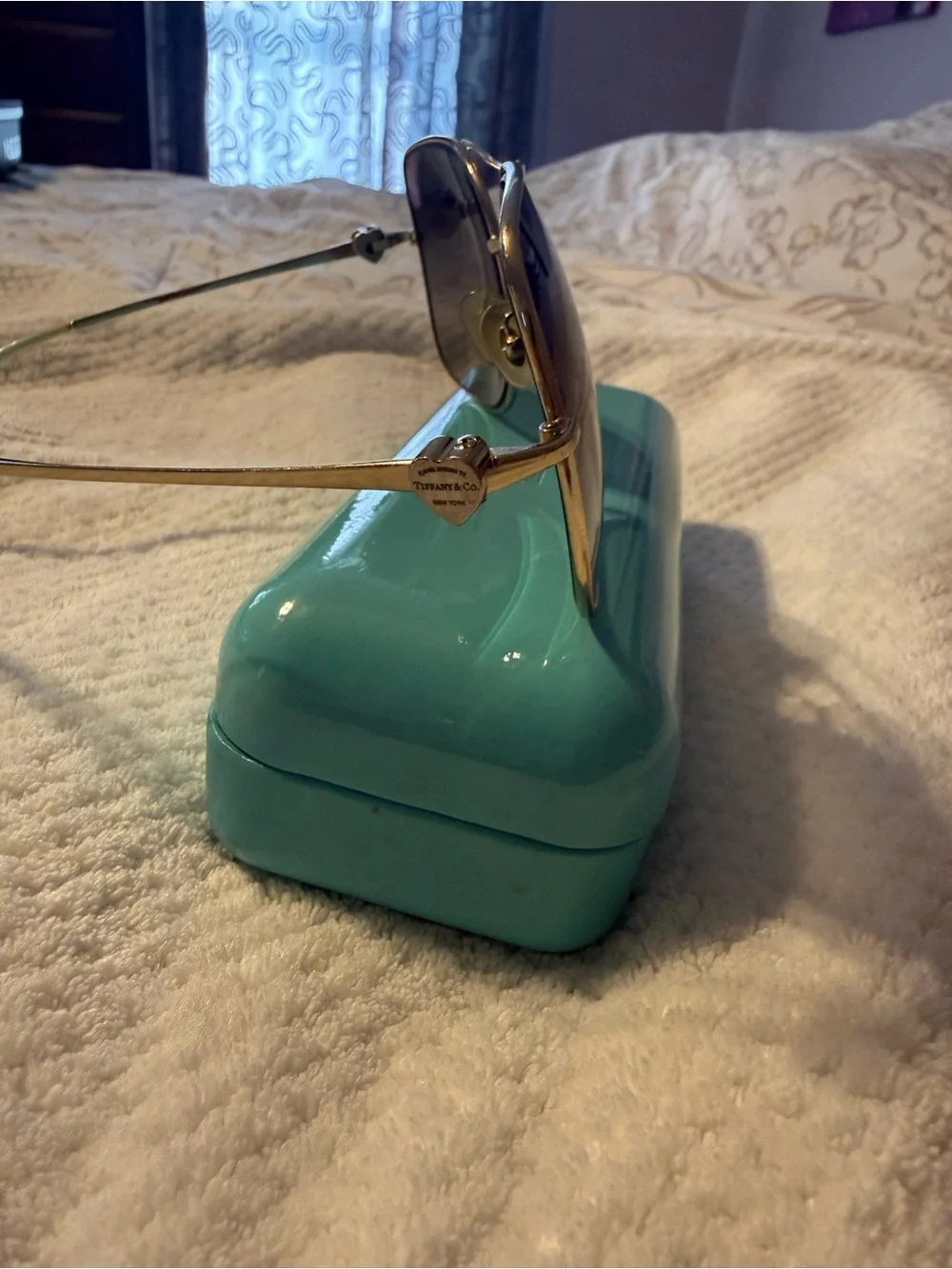 Tiffany & Co. Gold Aviator Sunglasses with Tiffany Blue Case